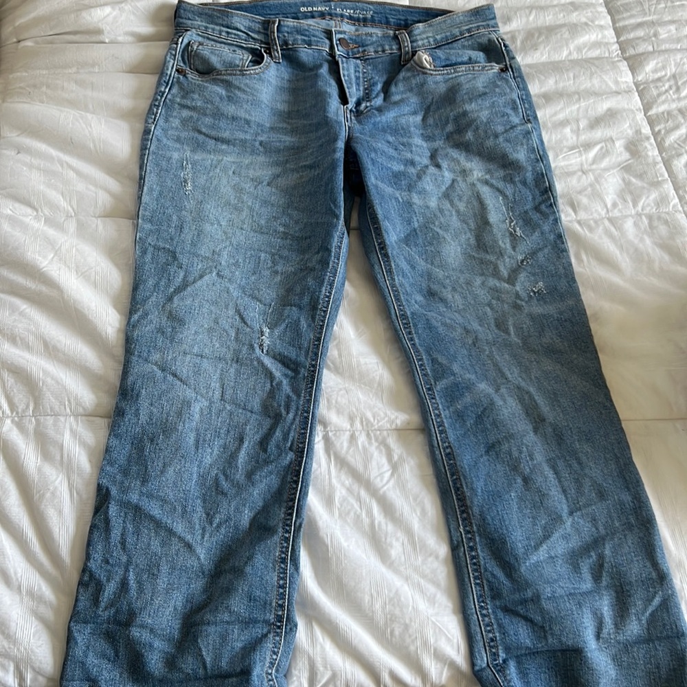 Old Navy, size 12, rough hem, women’s jeans, light wash, flare leg